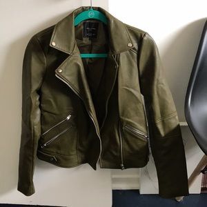 Zara dark green leather jacket size S-M, new!